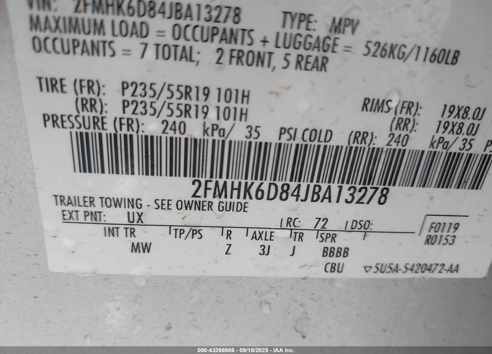 2018 FORD FLEX VIN: 2FMHK6D84JBA13278