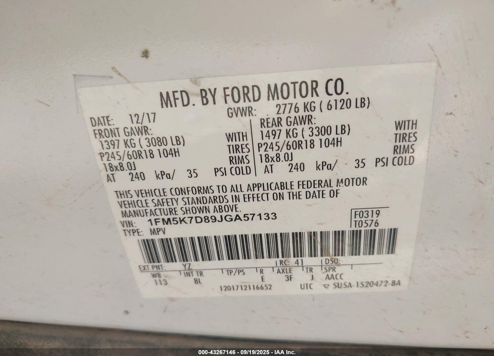 2018 FORD EXPLORER XLT VIN: 1FM5K7D89JGA57133