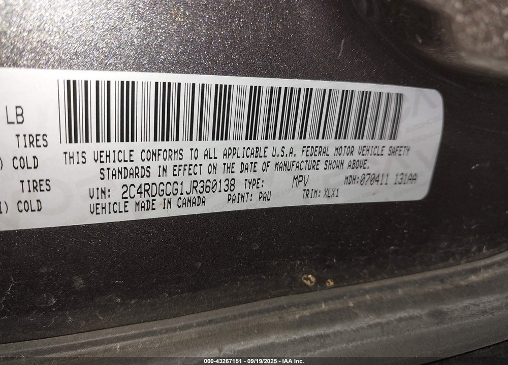 2018 DODGE GRAND CARAVAN VIN: 2C4RDGCG1JR360138