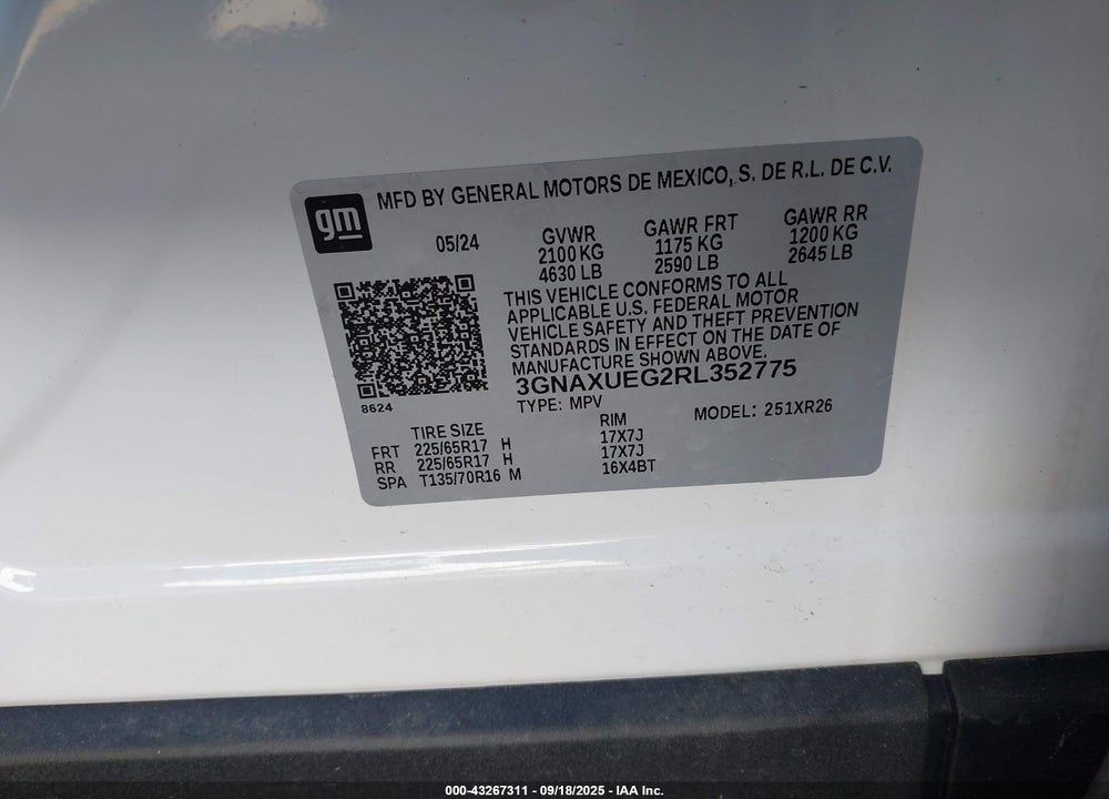 2024 CHEVROLET EQUINOX VIN: 3GNAXUEG2RL352775