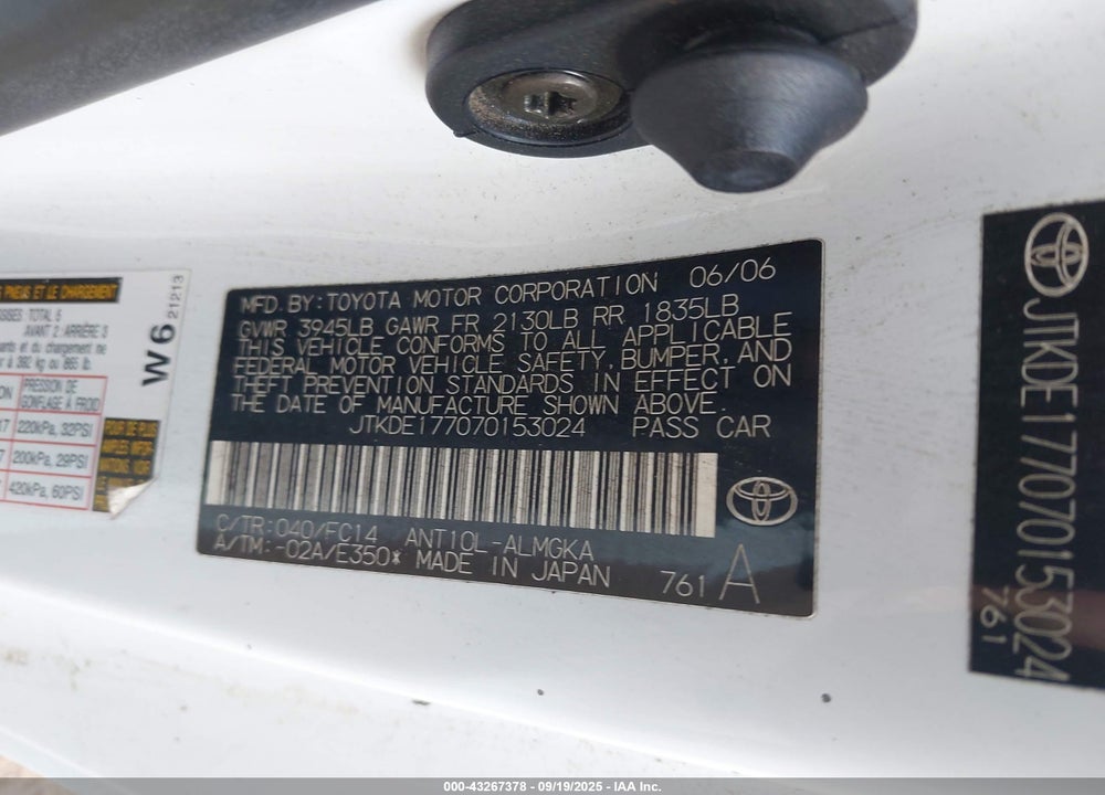 2007 SCION TC VIN: JTKDE177070153024