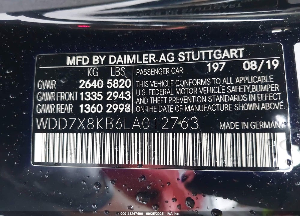 2020 MERCEDES-BENZ AMG-CLASS VIN: WDD7X8KB6LA012763