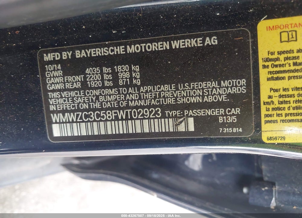 2015 MINI COUNTRYMAN COOPER S VIN: WMWZC3C58FWT02923