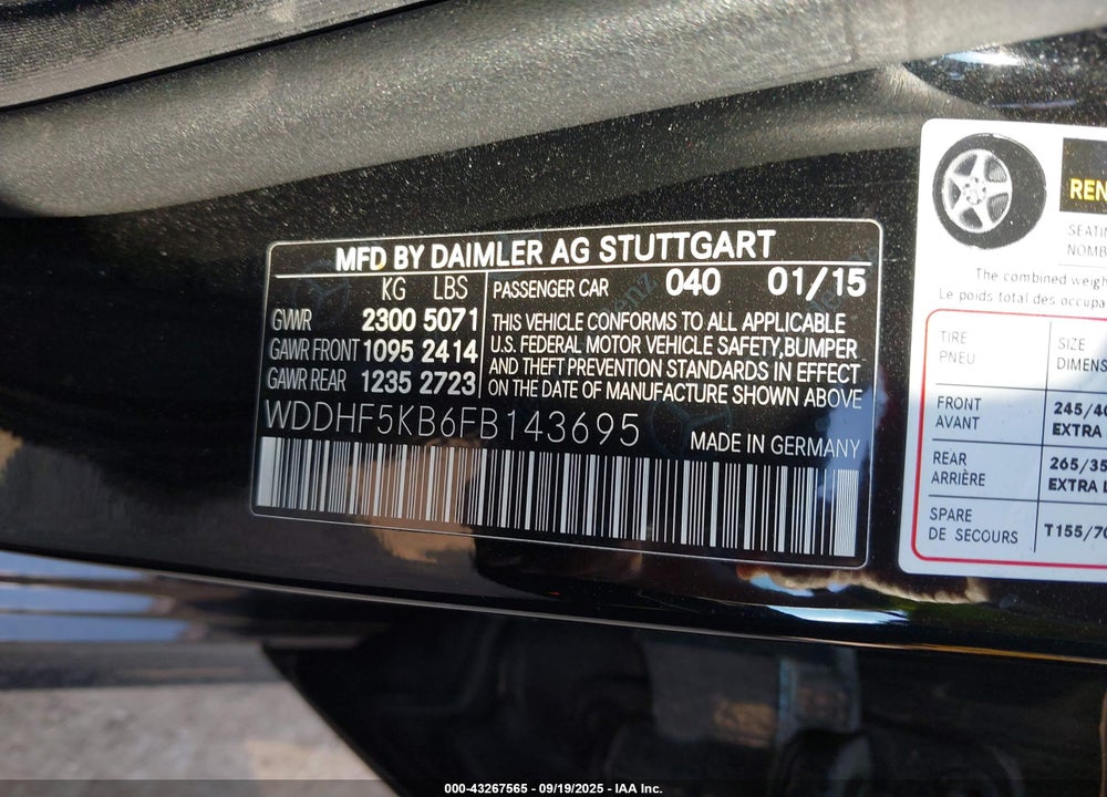2015 MERCEDES-BENZ E 350 VIN: WDDHF5KB6FB143695