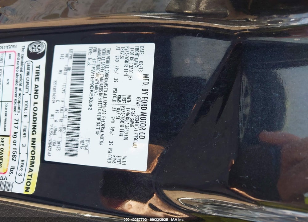 2013 FORD F-150 XLT VIN: 1FTFW1EF9DKE98382