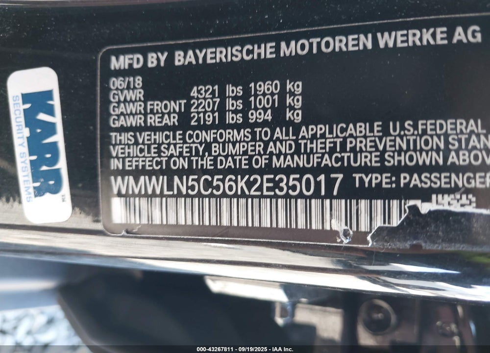 2019 MINI COOPER CLUBMAN VIN: WMWLN5C56K2E35017