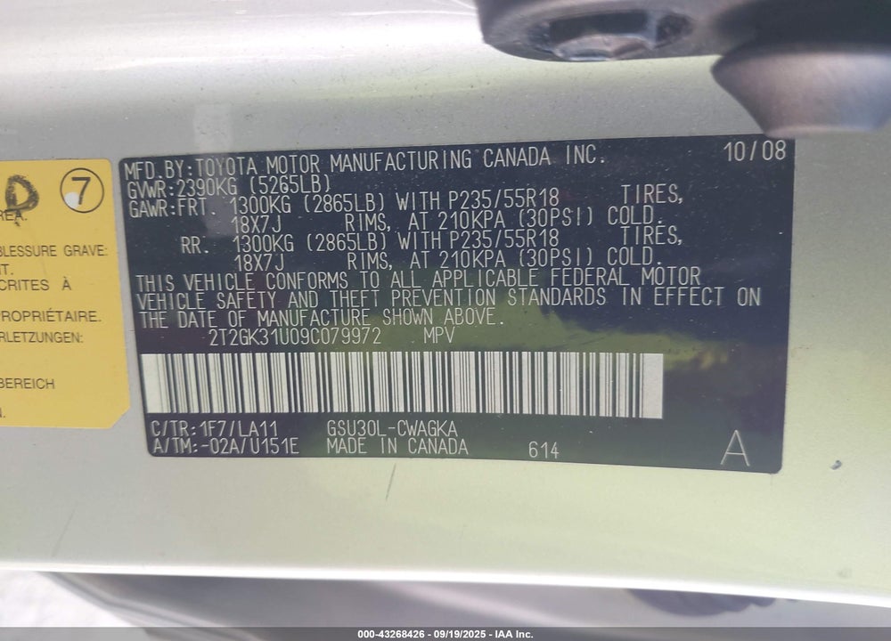 2009 LEXUS RX 350 VIN: 2T2GK31U09C079972