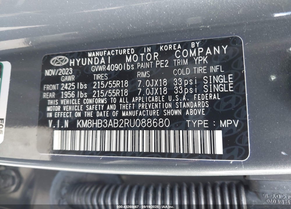 2024 HYUNDAI KONA VIN: KM8HB3AB2RU088680