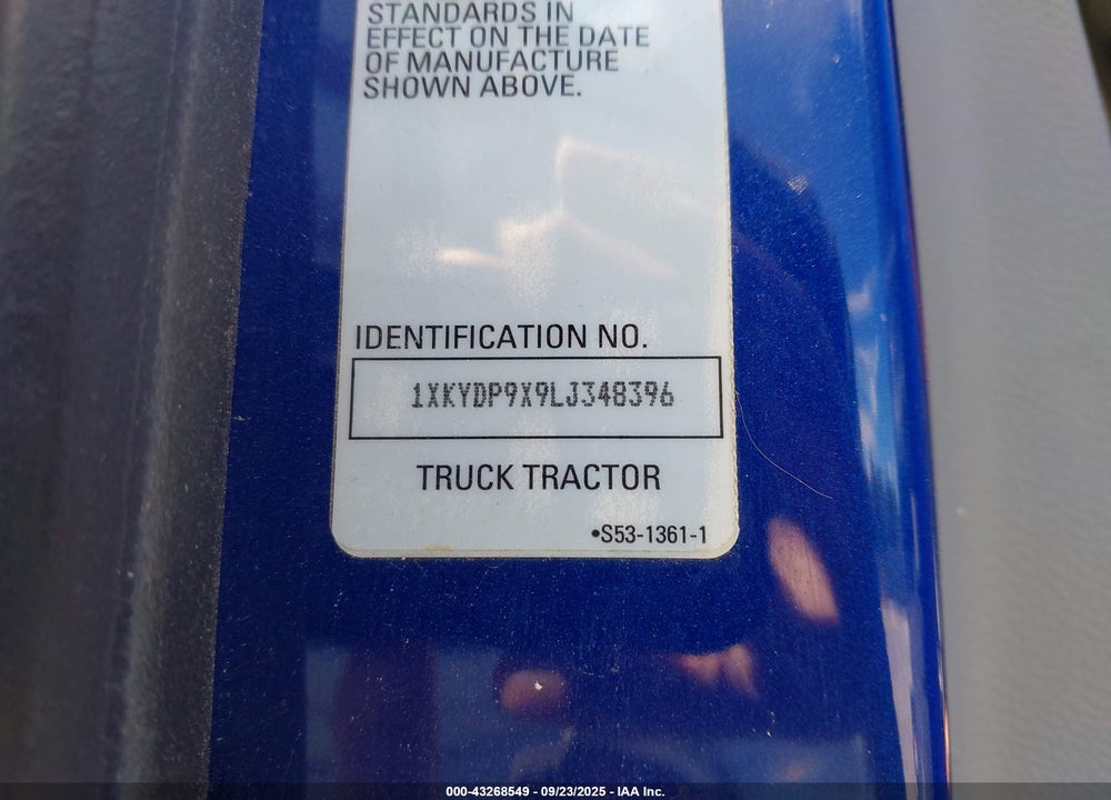 2020 KENWORTH T680 VIN: 1XKYDP9X9LJ348396