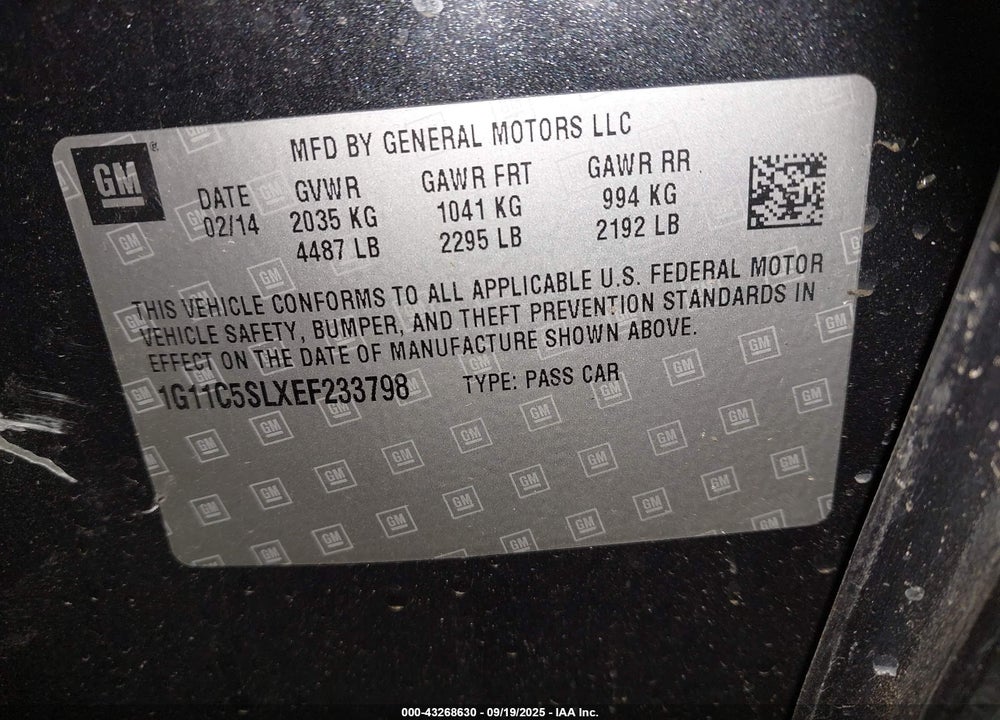 2014 CHEVROLET MALIBU 1LT VIN: 1G11C5SLXEF233798