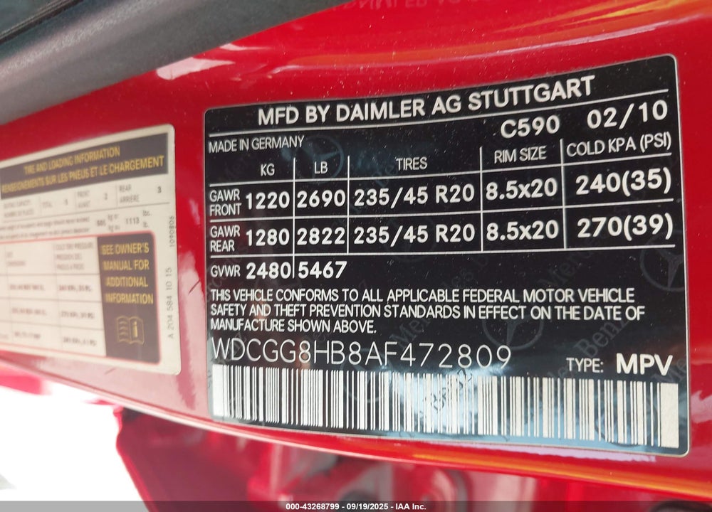 2010 MERCEDES-BENZ GLK-CLASS VIN: WDCGG8HB8AF472809
