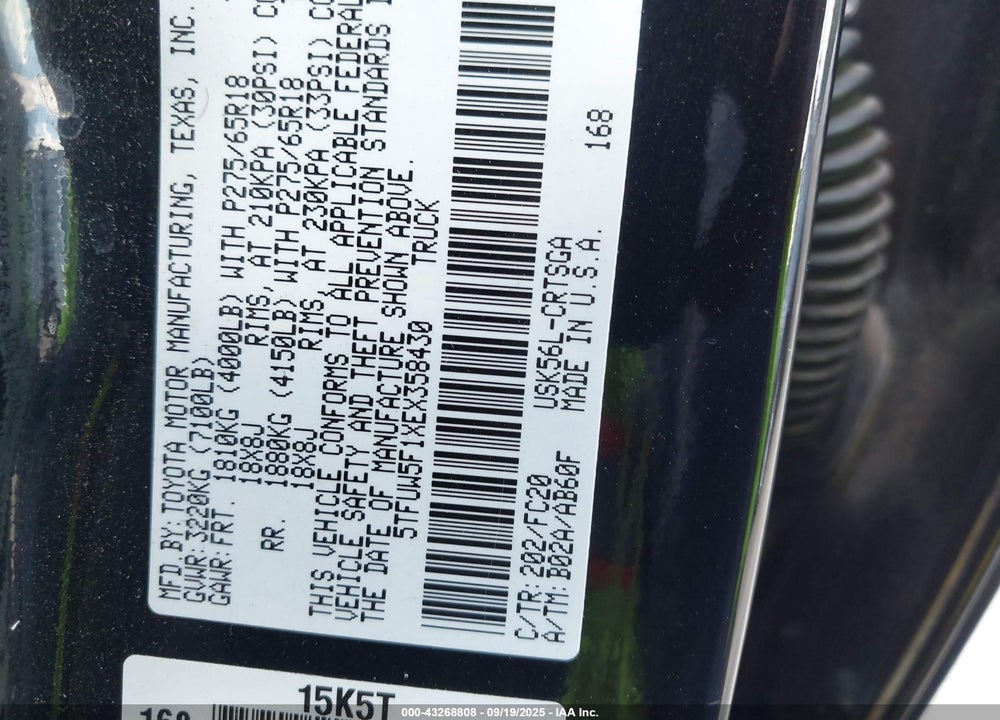2014 TOYOTA TUNDRA VIN: 5TFUW5F1XEX358430