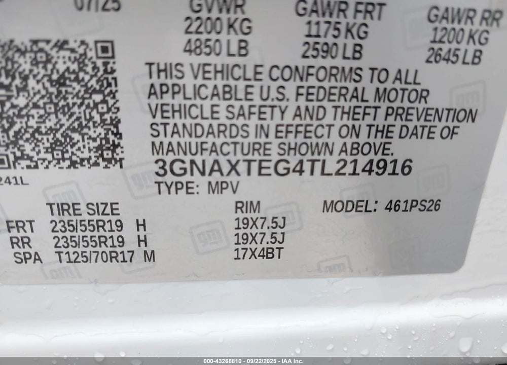 2026 CHEVROLET EQUINOX AWD RS VIN: 3GNAXTEG4TL214916