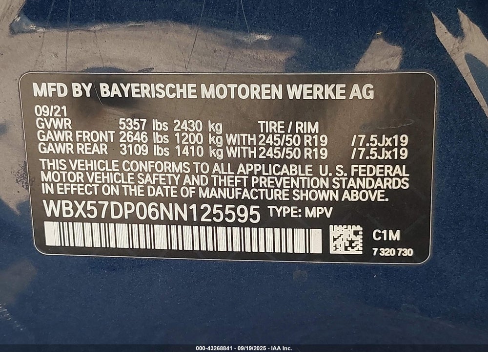2022 BMW X3 VIN: WBX57DP06NN125595