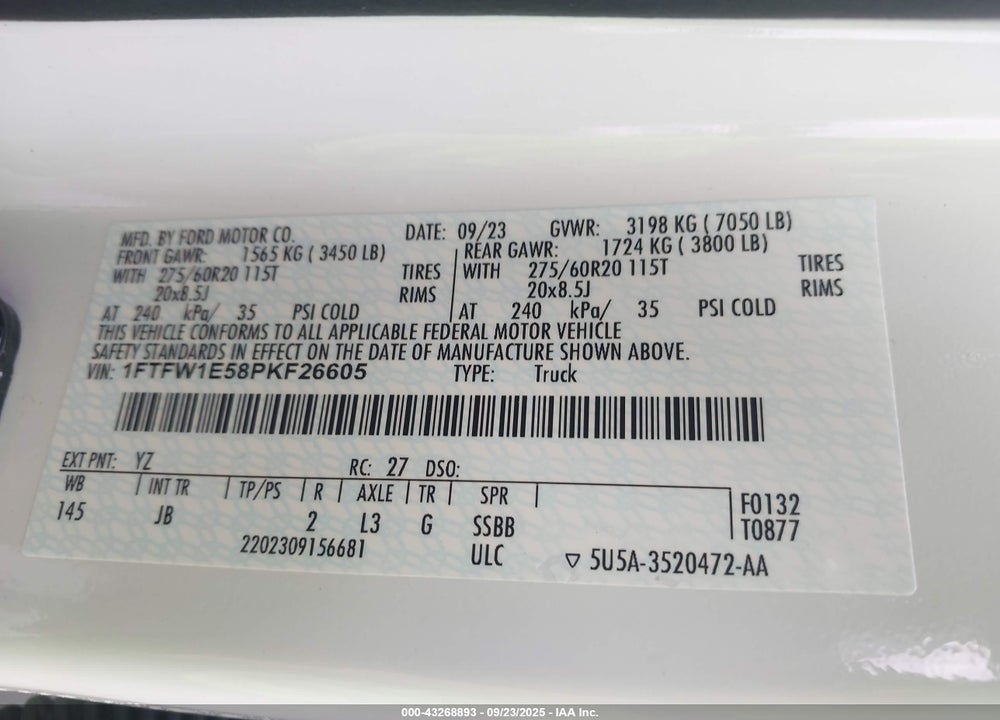 2023 FORD F-150 XL VIN: 1FTFW1E58PKF26605