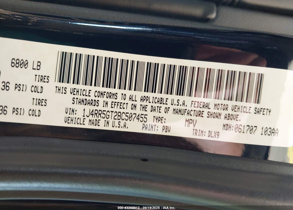 2011 JEEP GRAND CHEROKEE LIMITED VIN: 1J4RR5GT2BC507455