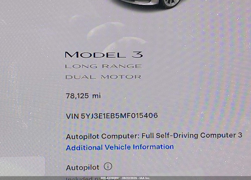 2021 TESLA MODEL 3 VIN: 5YJ3E1EB5MF015406