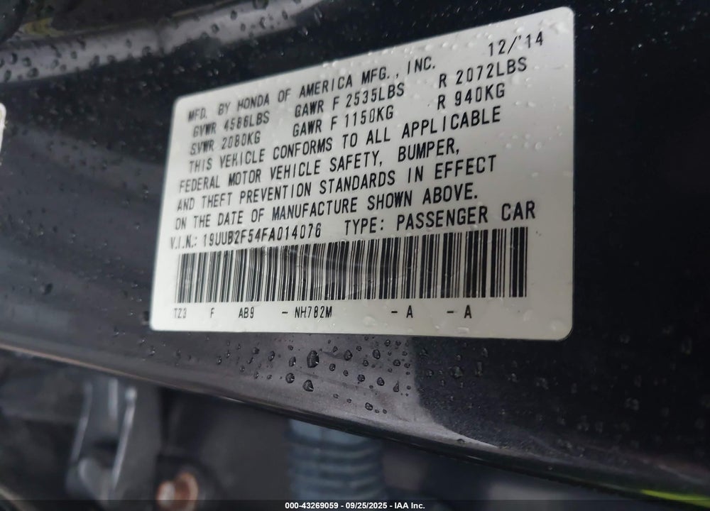 2015 ACURA TLX VIN: 19UUB2F54FA014076