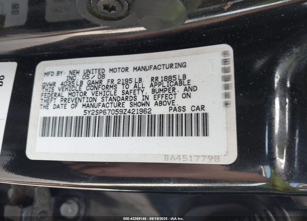 2009 PONTIAC VIBE VIN: 5Y2SP67059Z421962