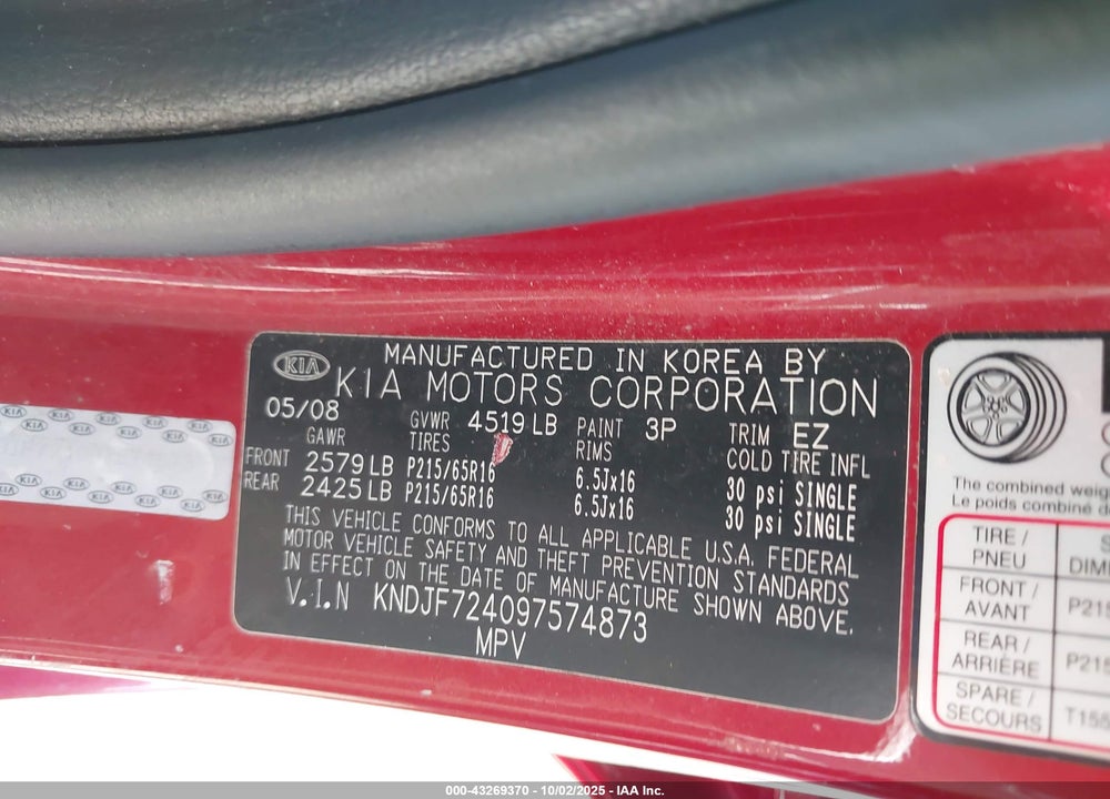 2009 KIA SPORTAGE LX VIN: KNDJF724097574873