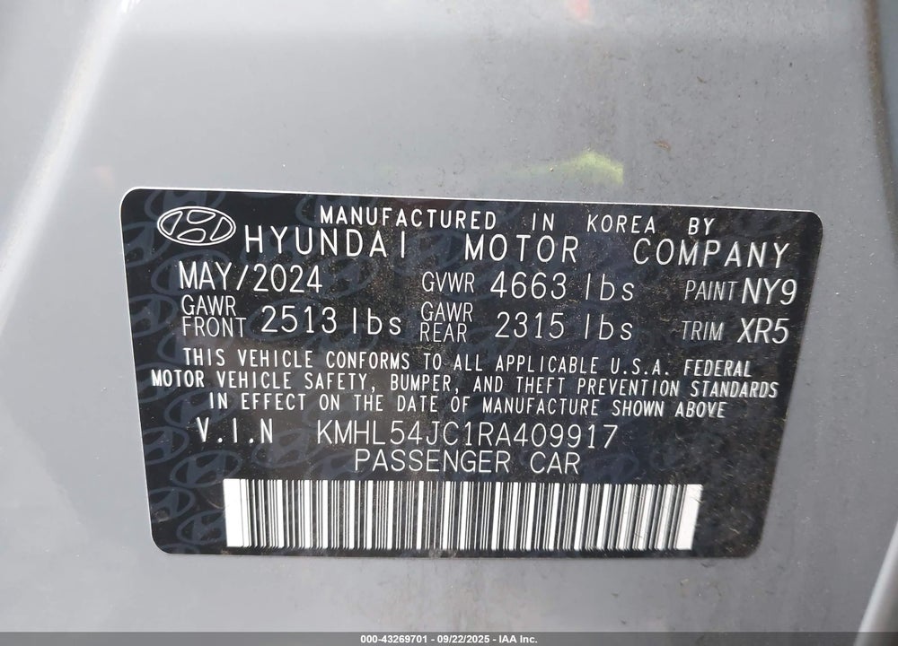 2024 HYUNDAI SONATA VIN: KMHL54JC1RA409917