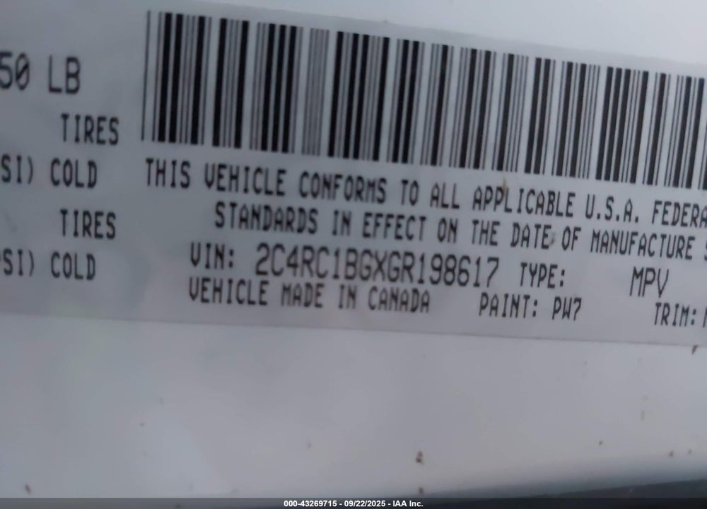 2016 CHRYSLER TOWN & COUNTRY VIN: 2C4RC1BGXGR198617