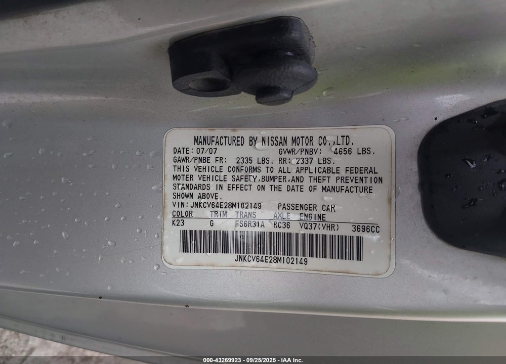 2008 INFINITI G37 SPORT VIN: JNKCV64E28M102149