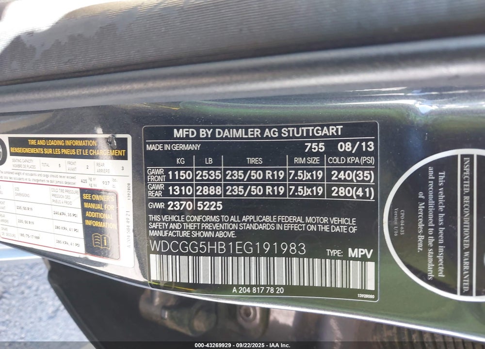 2014 MERCEDES-BENZ GLK-CLASS VIN: WDCGG5HB1EG191983