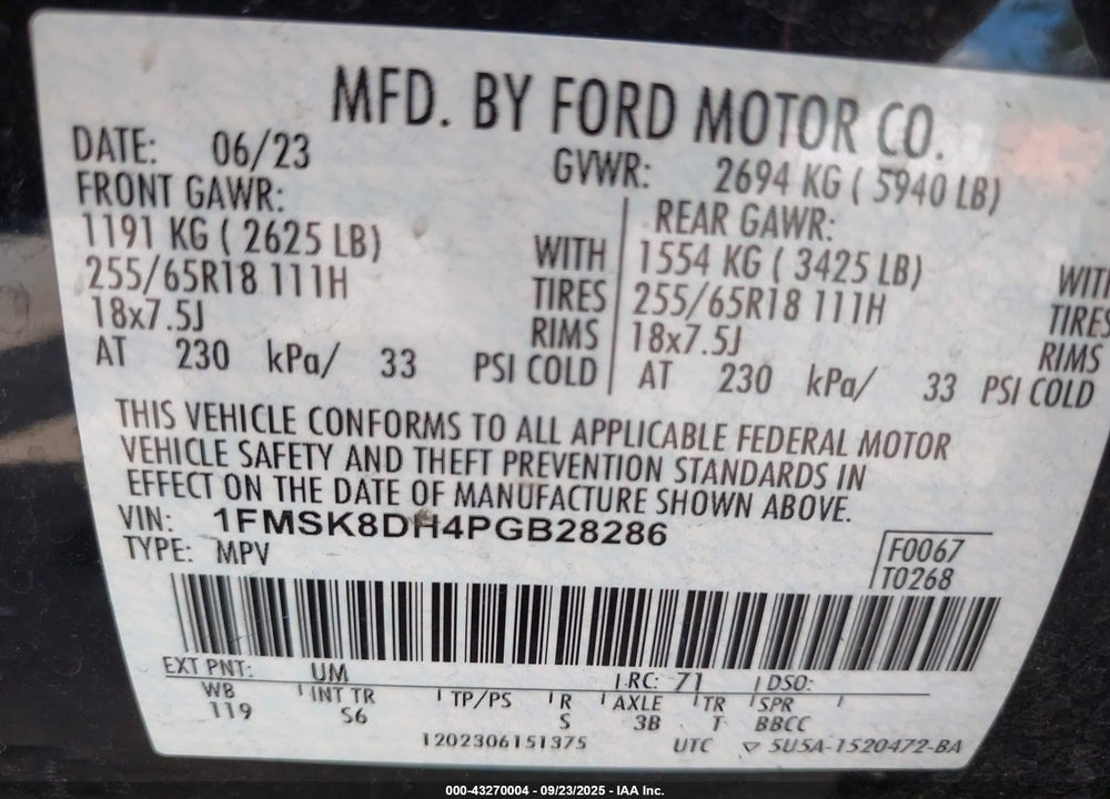 2023 FORD EXPLORER XLT VIN: 1FMSK8DH4PGB28286