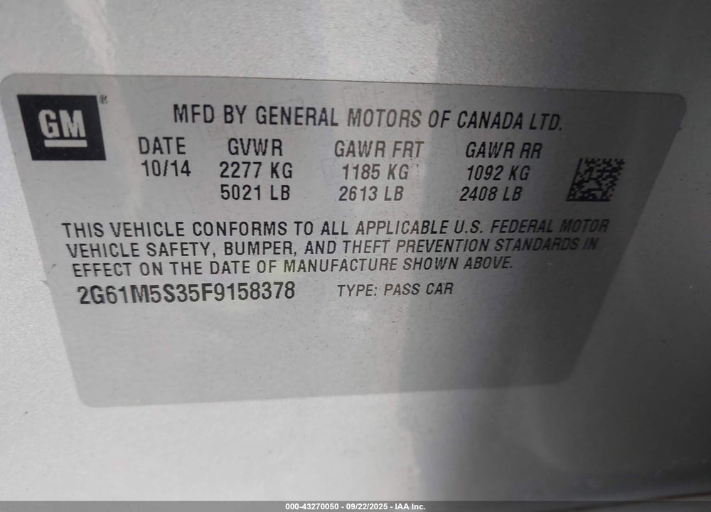 2015 CADILLAC XTS LUXURY VIN: 2G61M5S35F9158378