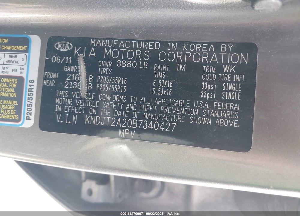 2011 KIA SOUL VIN: KNDJT2A20B7340427