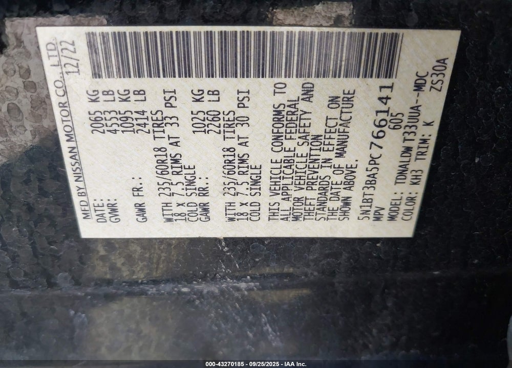 2023 NISSAN ROGUE VIN: 5N1BT3BA5PC766141