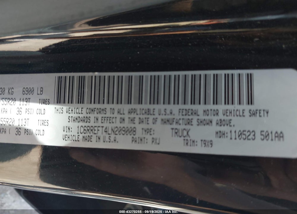 2020 RAM 1500 VIN: 1C6RREFT4LN209008