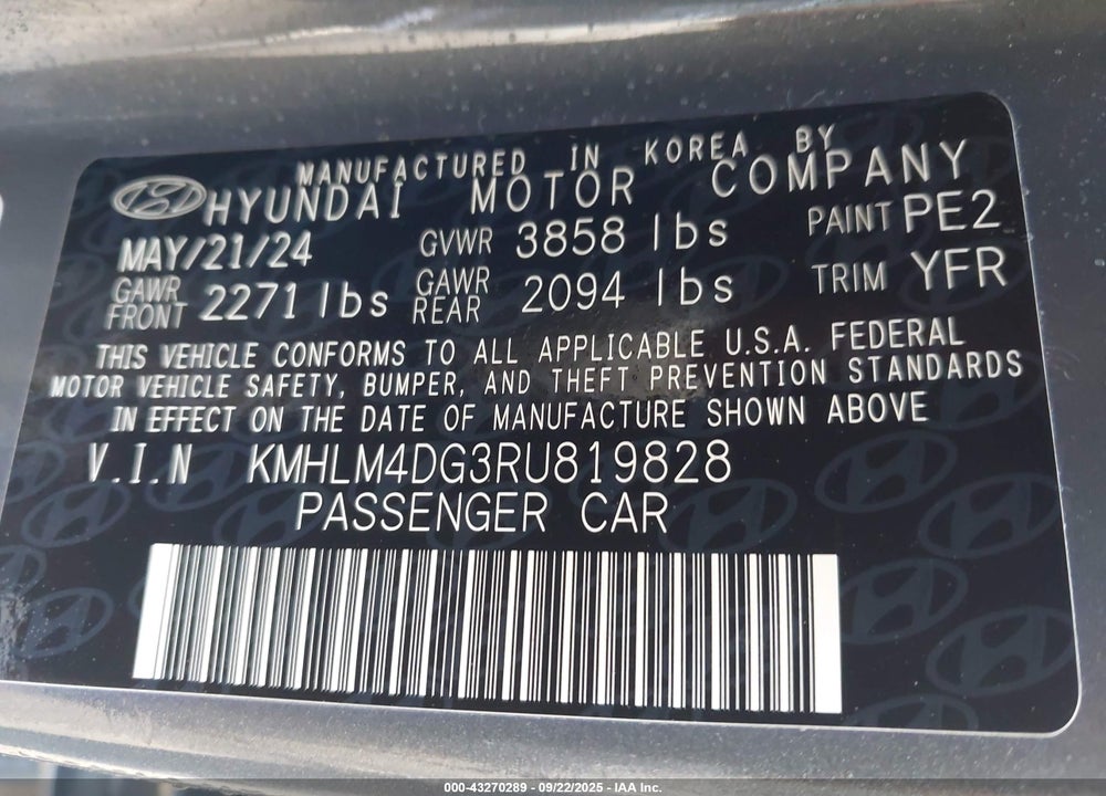 2024 HYUNDAI ELANTRA VIN: KMHLM4DG3RU819828