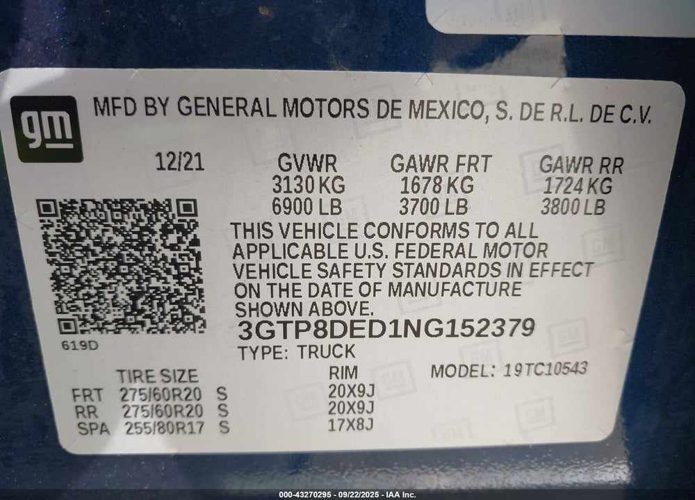 2022 GMC SIERRA 1500 LIMITED VIN: 3GTP8DED1NG152379