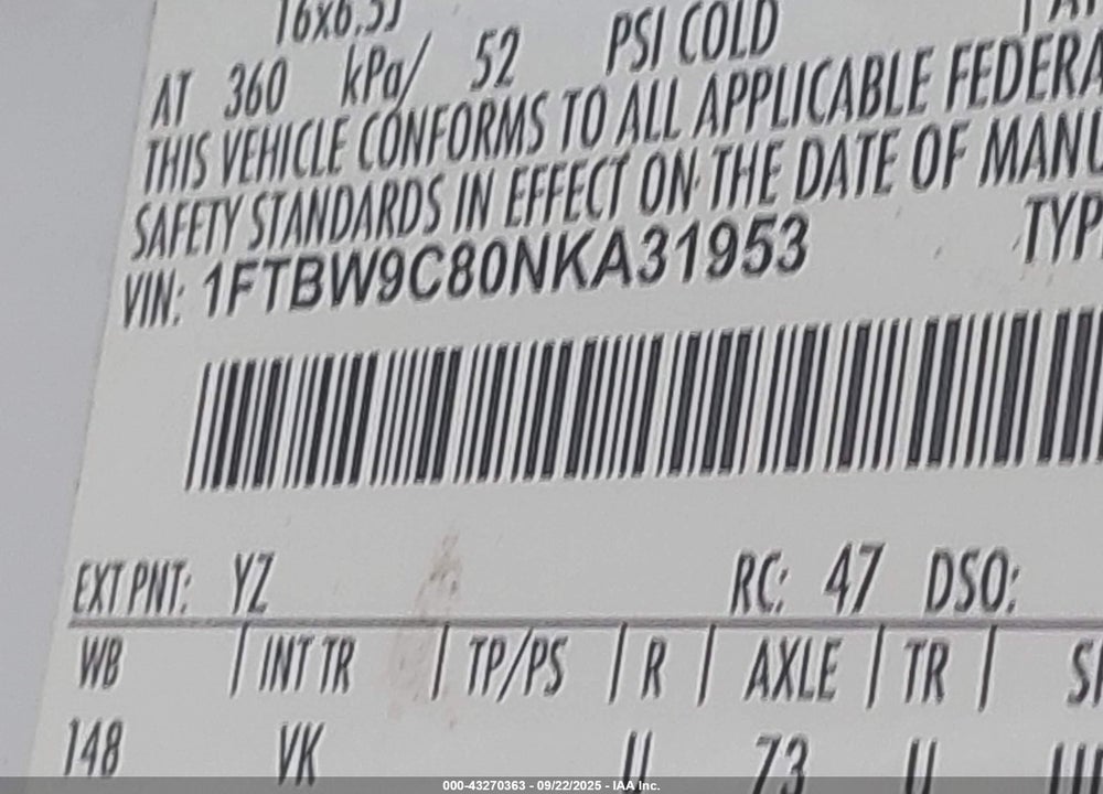 2022 FORD TRANSIT-350 VIN: 1FTBW9C80NKA31953