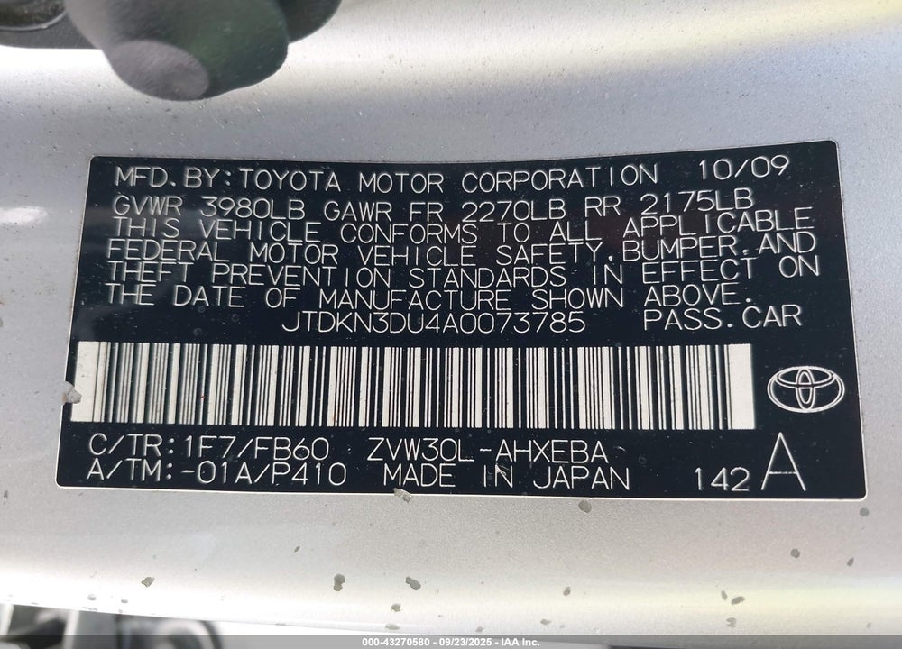 2010 TOYOTA PRIUS II VIN: JTDKN3DU4A0073785