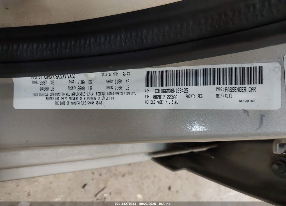 2008 CHRYSLER SEBRING LIMITED VIN: 1C3LD66MX8N128425