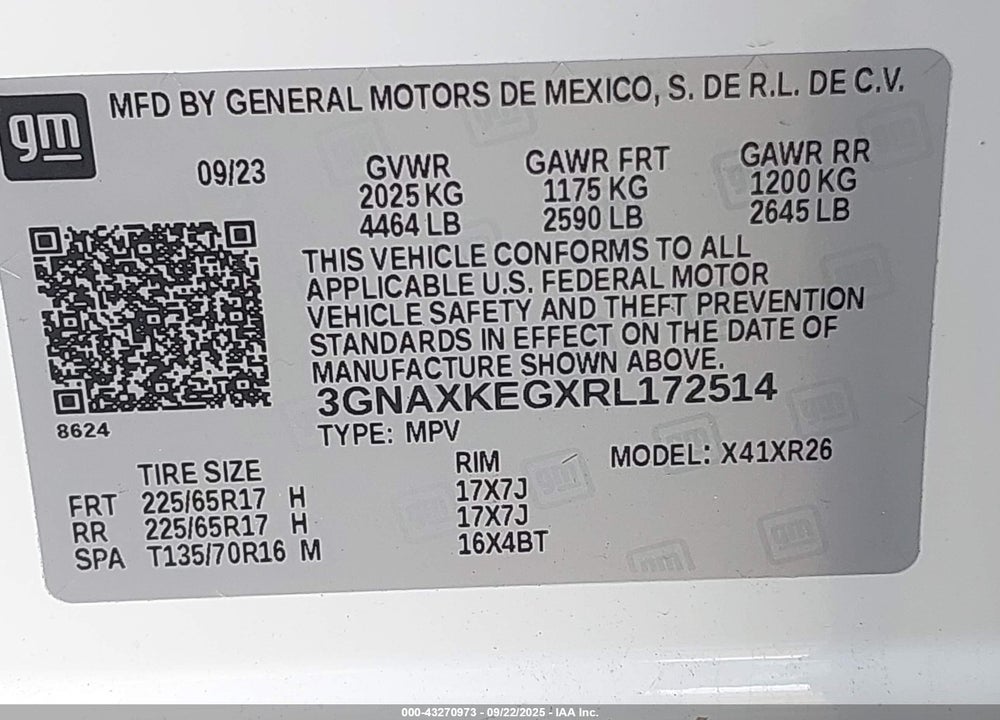 2024 CHEVROLET EQUINOX VIN: 3GNAXKEGXRL172514
