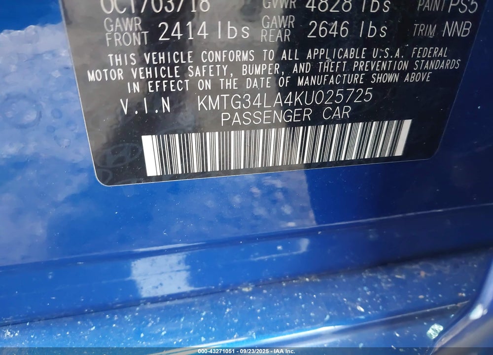 2019 GENESIS G70 VIN: KMTG34LA4KU025725