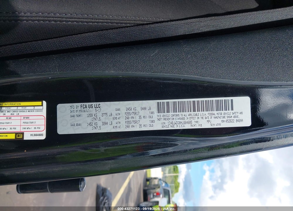 2017 JEEP WRANGLER UNLIMITED VIN: 1C4BJWDG8HL664685