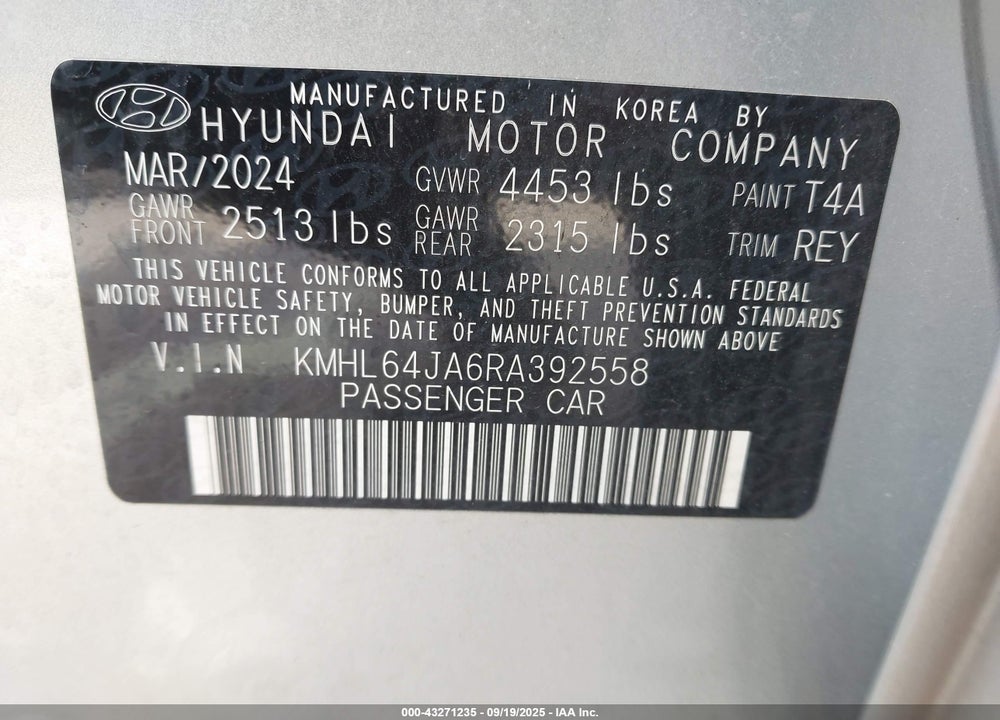 2024 HYUNDAI SONATA SEL VIN: KMHL64JA6RA392558