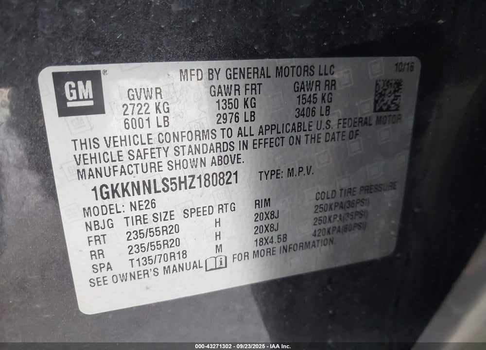 2017 GMC ACADIA SLT-2 VIN: 1GKKNNLS5HZ180821