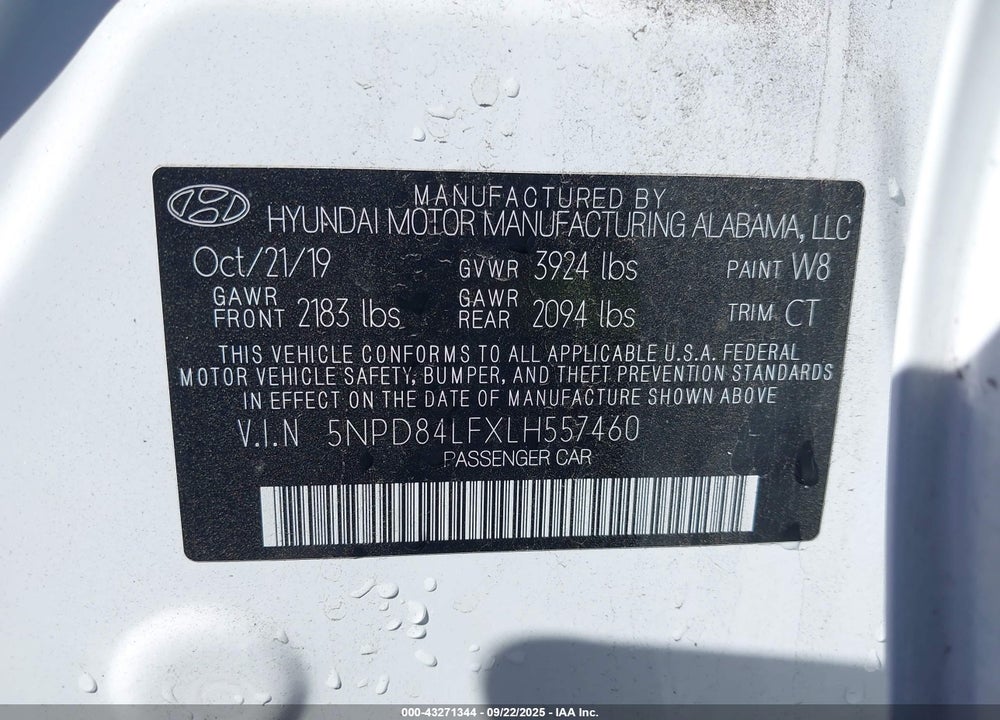 2020 HYUNDAI ELANTRA VIN: 5NPD84LFXLH557460