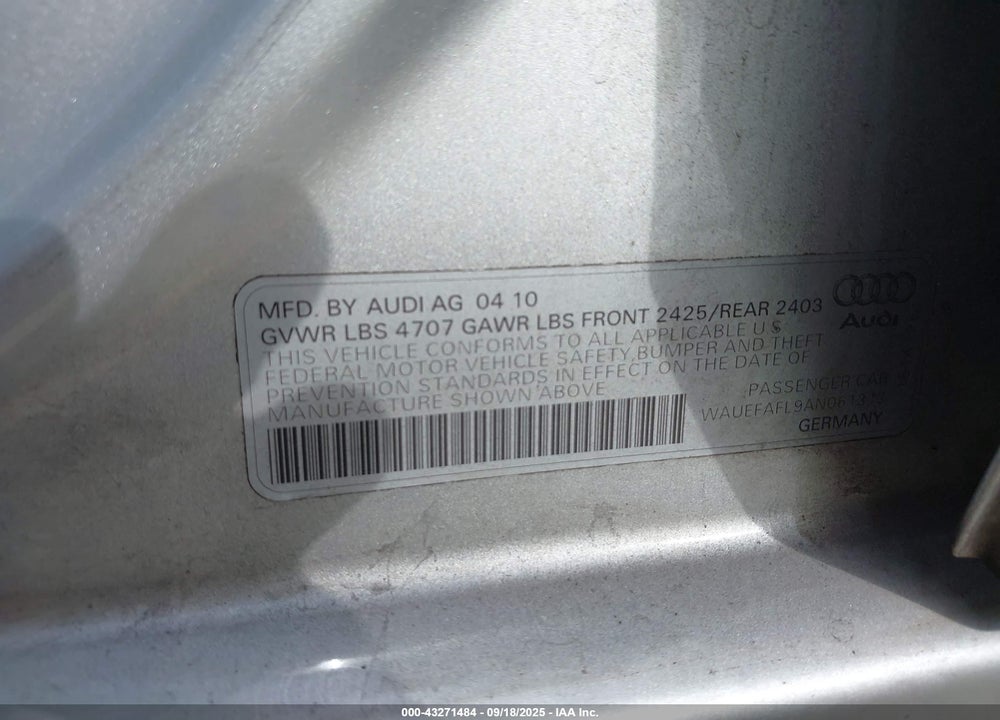 2010 AUDI A4 VIN: WAUEFAFL9AN061313