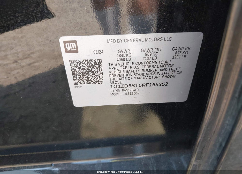 2024 CHEVROLET MALIBU FWD 1LT VIN: 1G1ZD5ST5RF165352