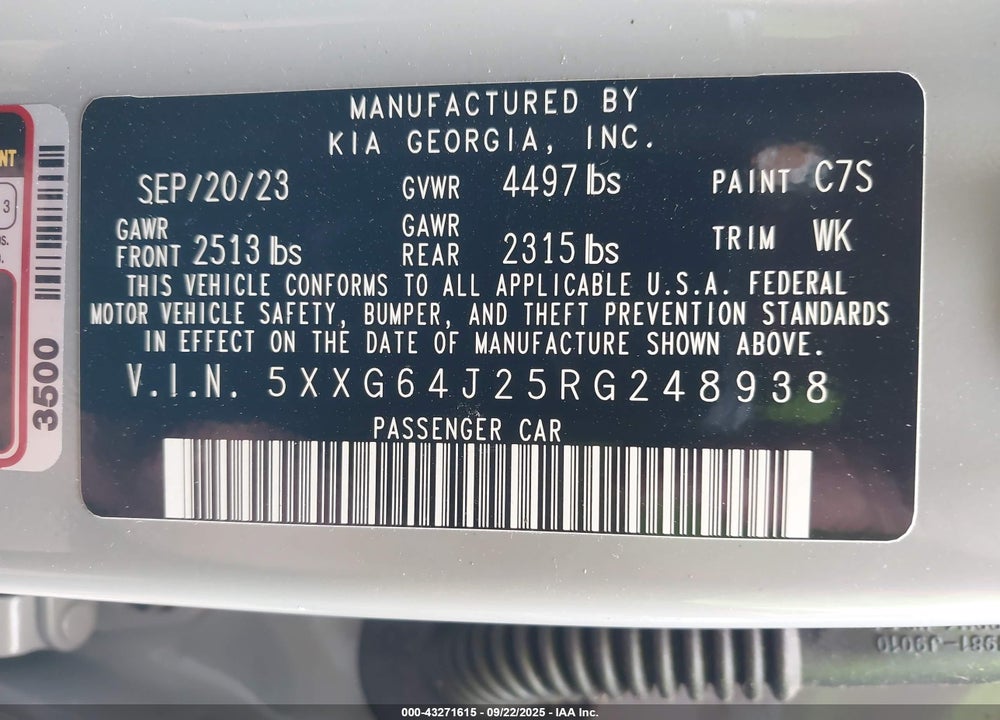 2024 KIA K5 VIN: 5XXG64J25RG248938
