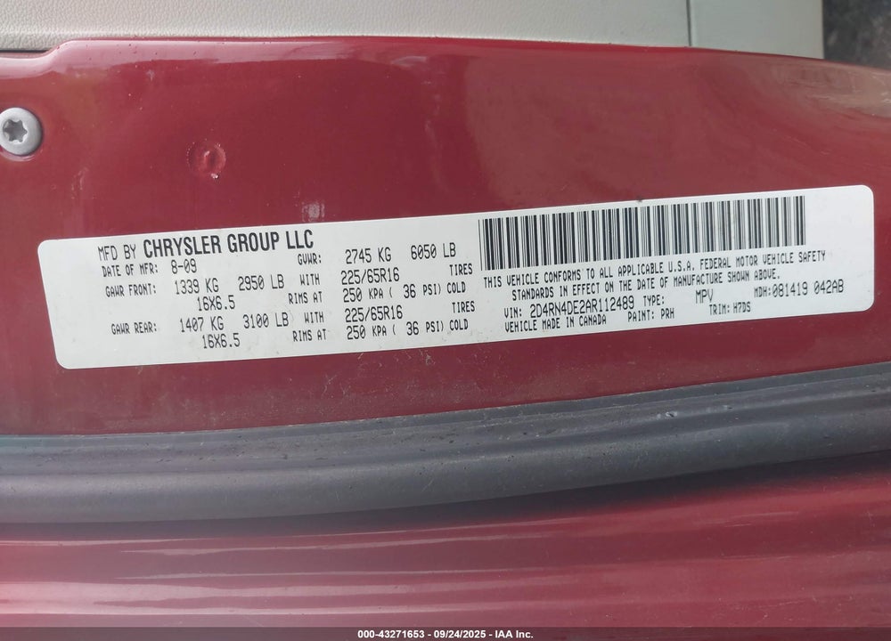 2010 DODGE GRAND CARAVAN SE VIN: 2D4RN4DE2AR112489