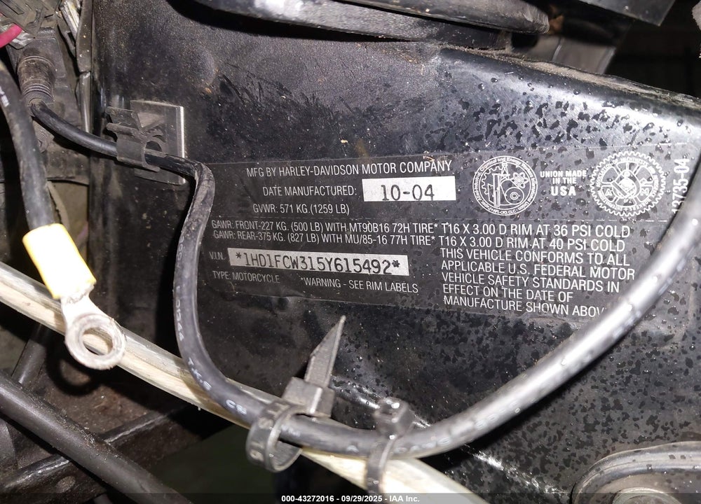 2005 HARLEY-DAVIDSON FLHTCUI VIN: 1HD1FCW315Y615492
