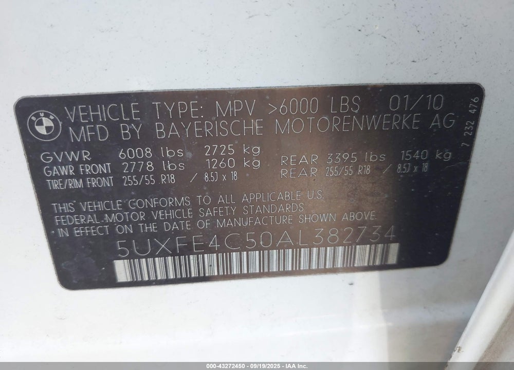 2010 BMW X5 XDRIVE30I VIN: 5UXFE4C50AL382734